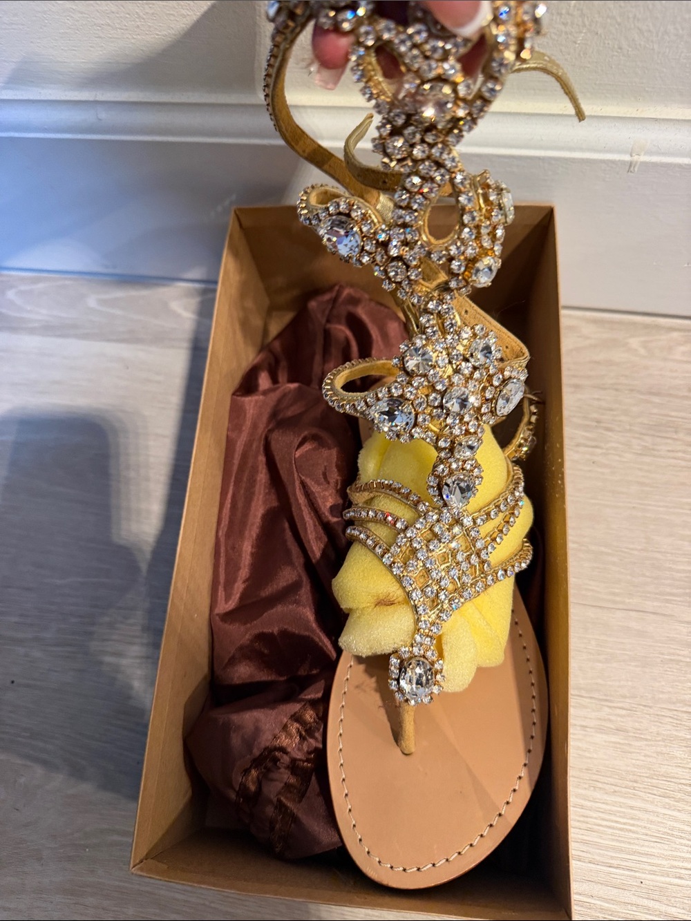 Mystique Boutique Yellow Crystal Embellished Gladiator Sandals
